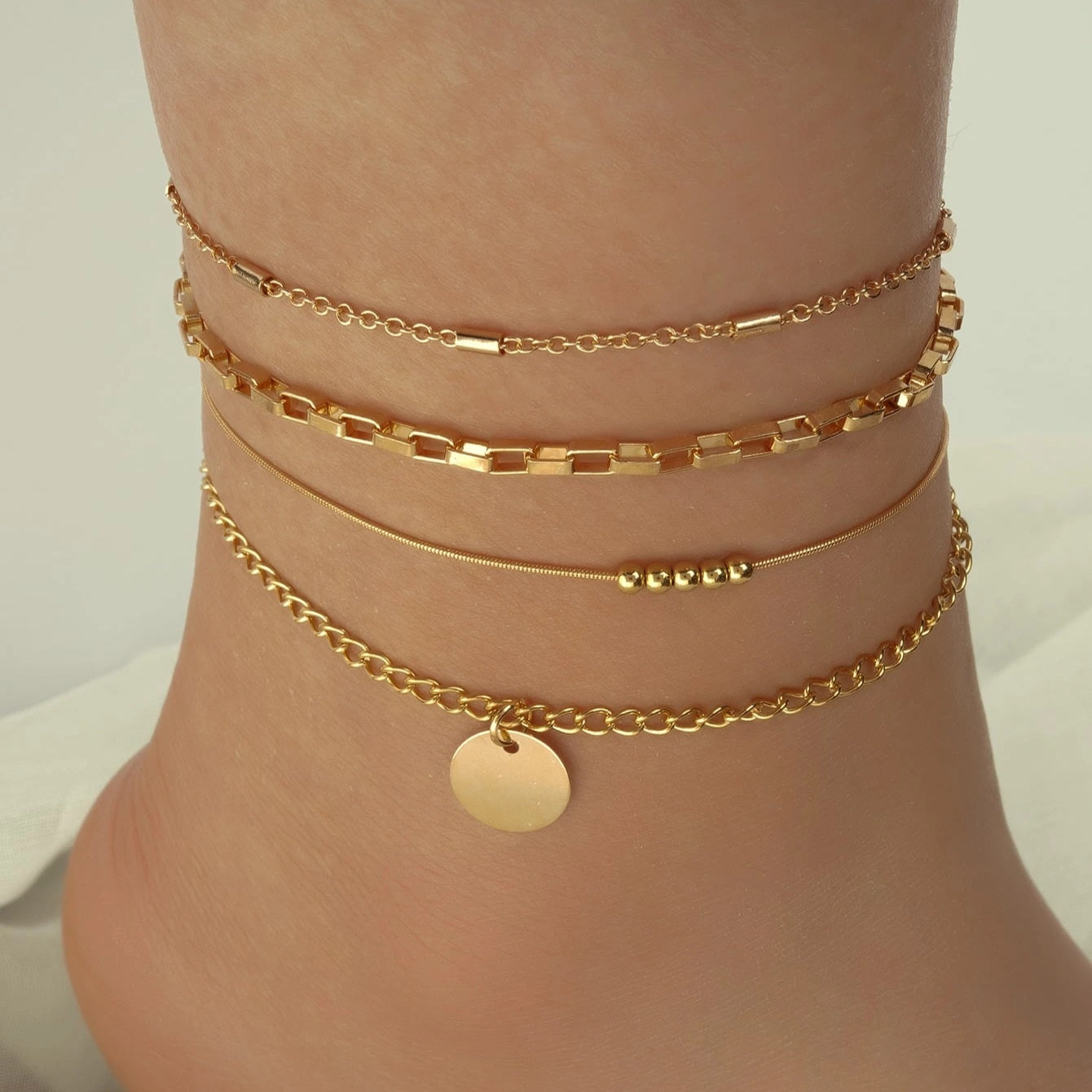 4pcs Disc Charm Anklet