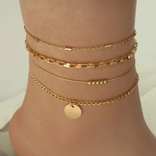 4pcs Disc Charm Anklet