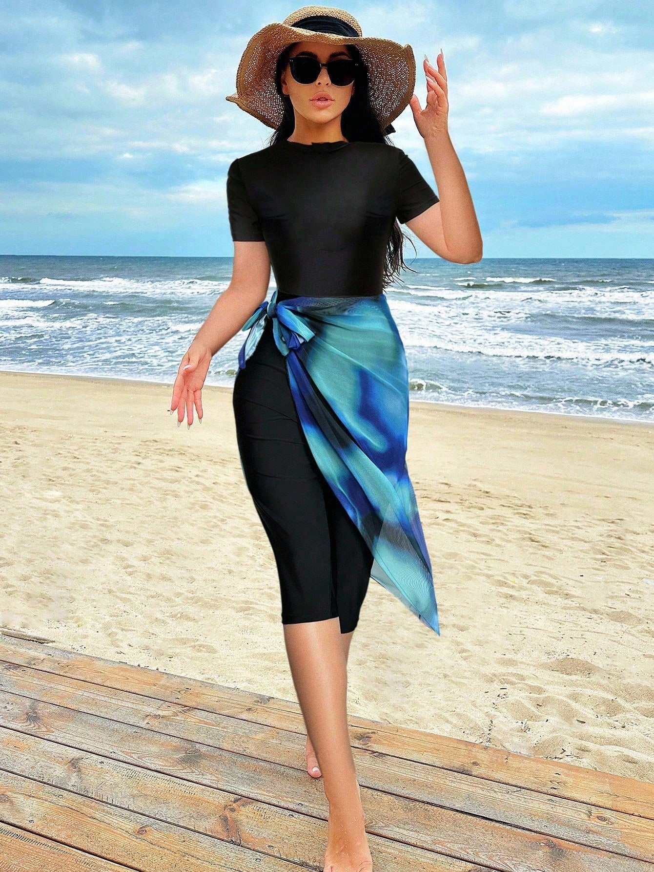 Tankini set Top/short sleeve/scarf