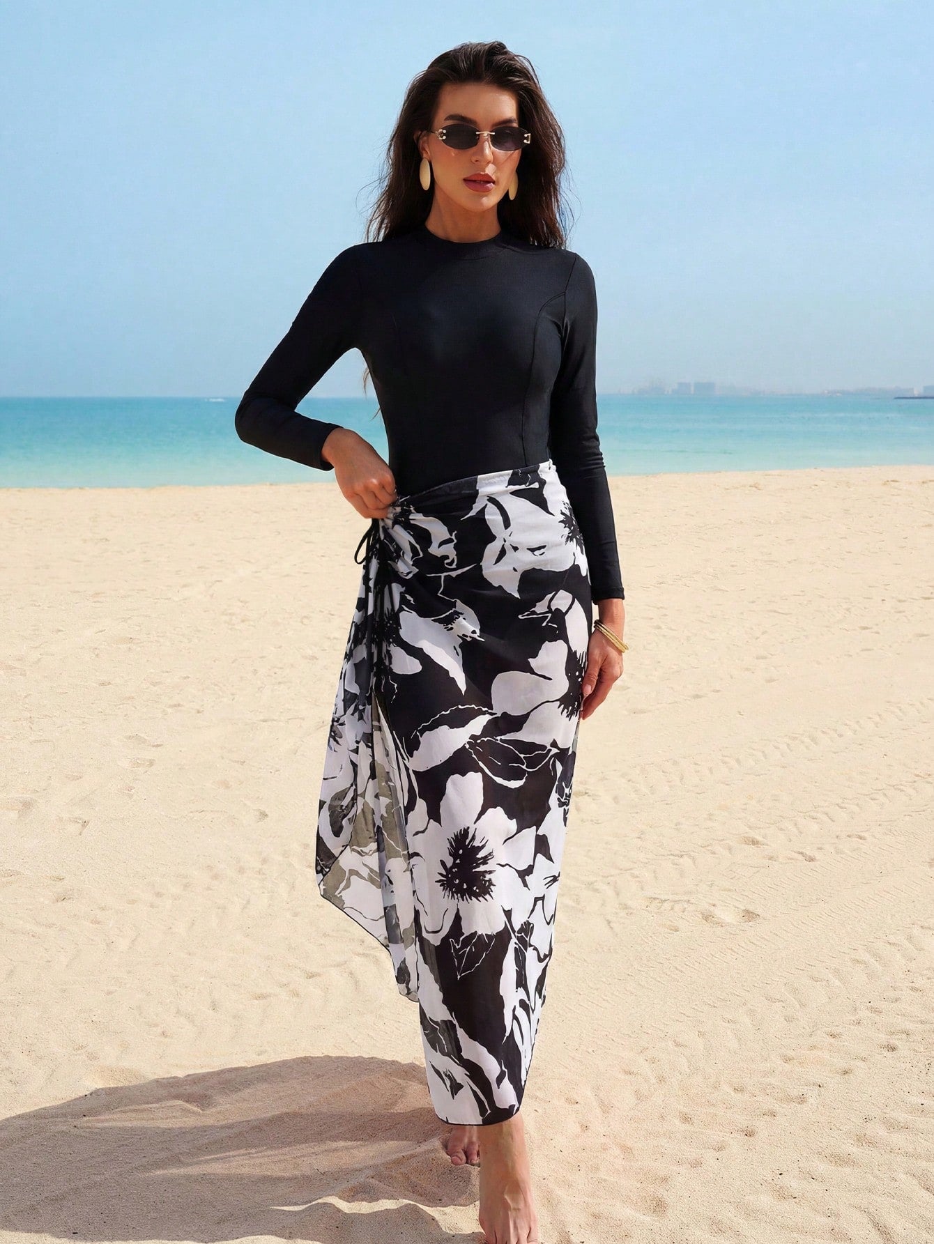Burkini swimsuit jumpsuit with Skirt 2pcs