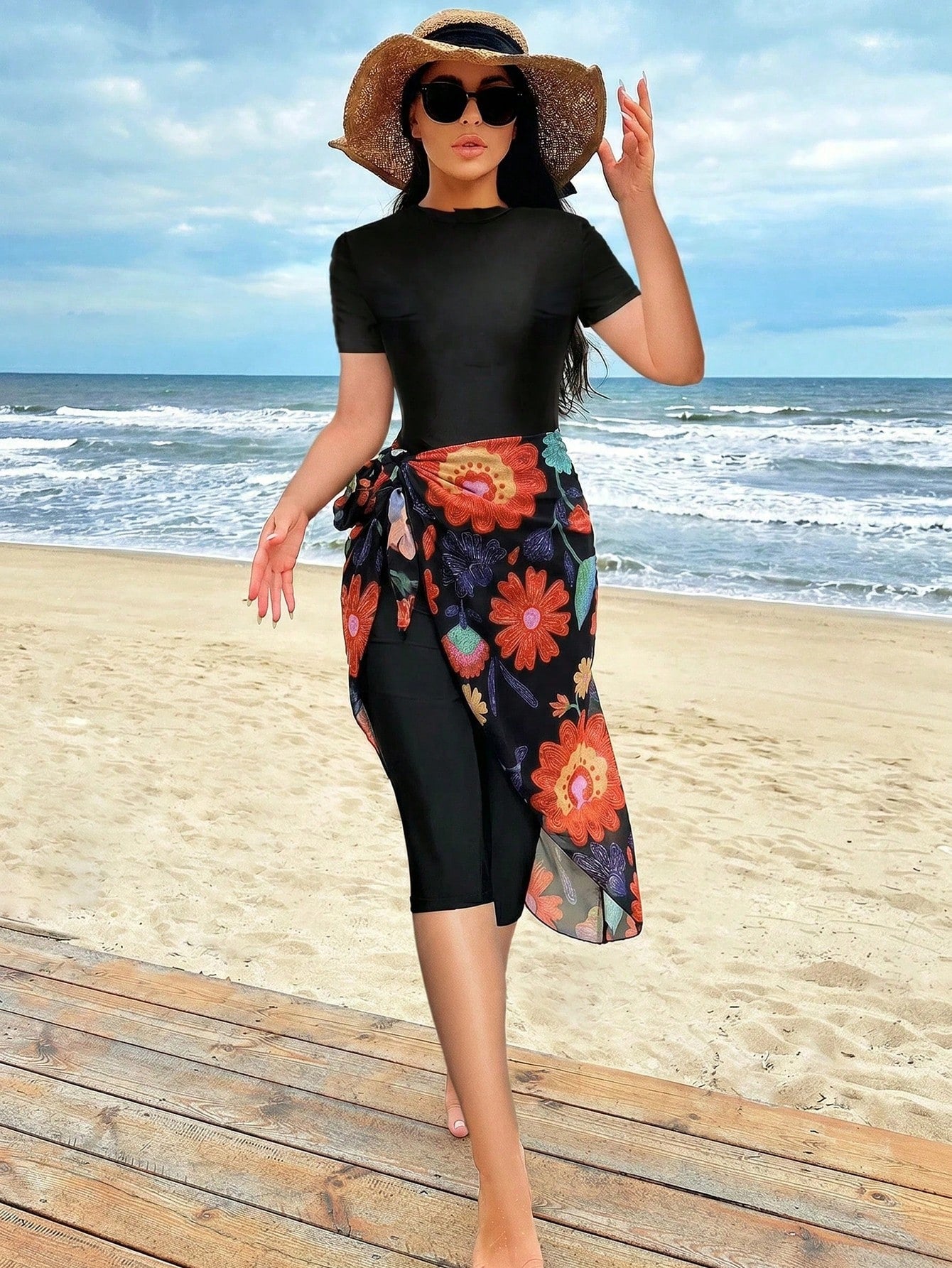 Tankini set Top/short sleeve/scarf