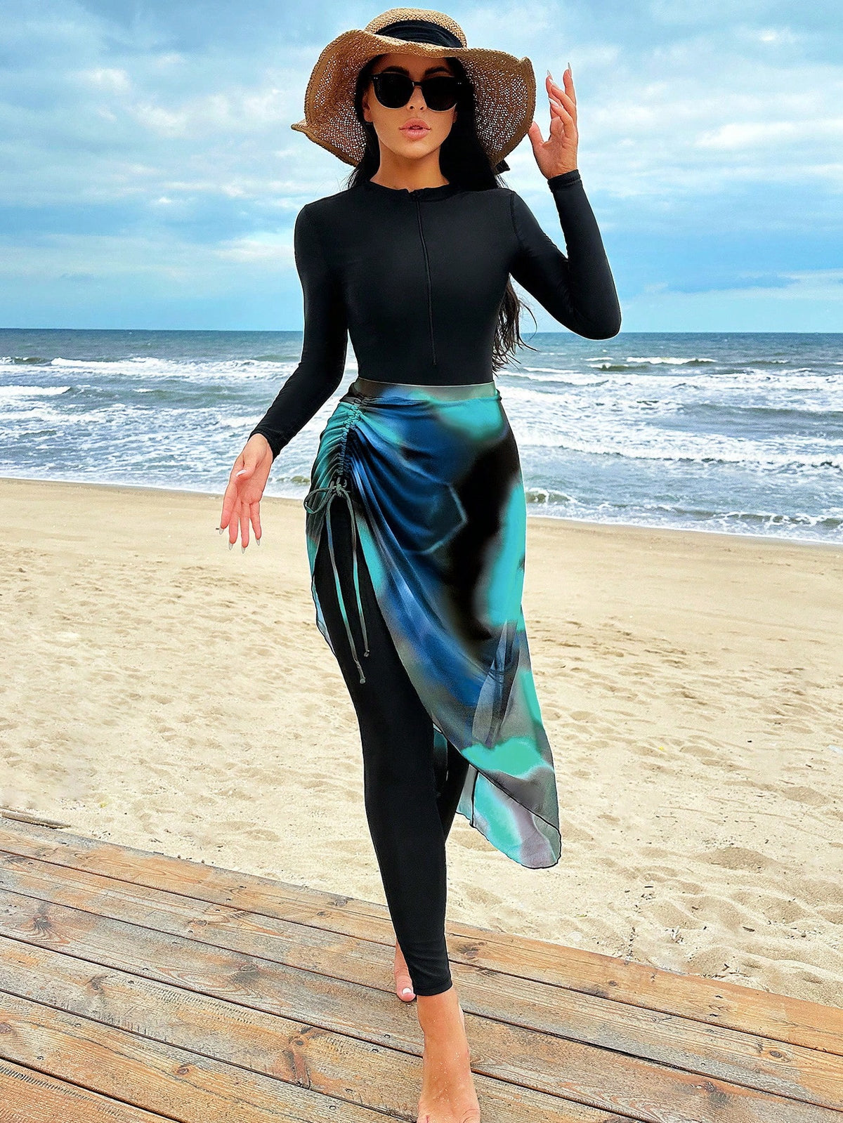 Burkini swimsuit jumpsuit with skirt (2pcs)