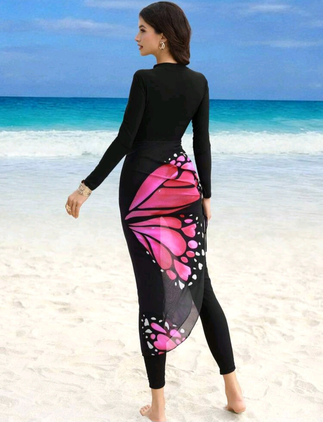 Burkini jumpsuit with skirt butterfly