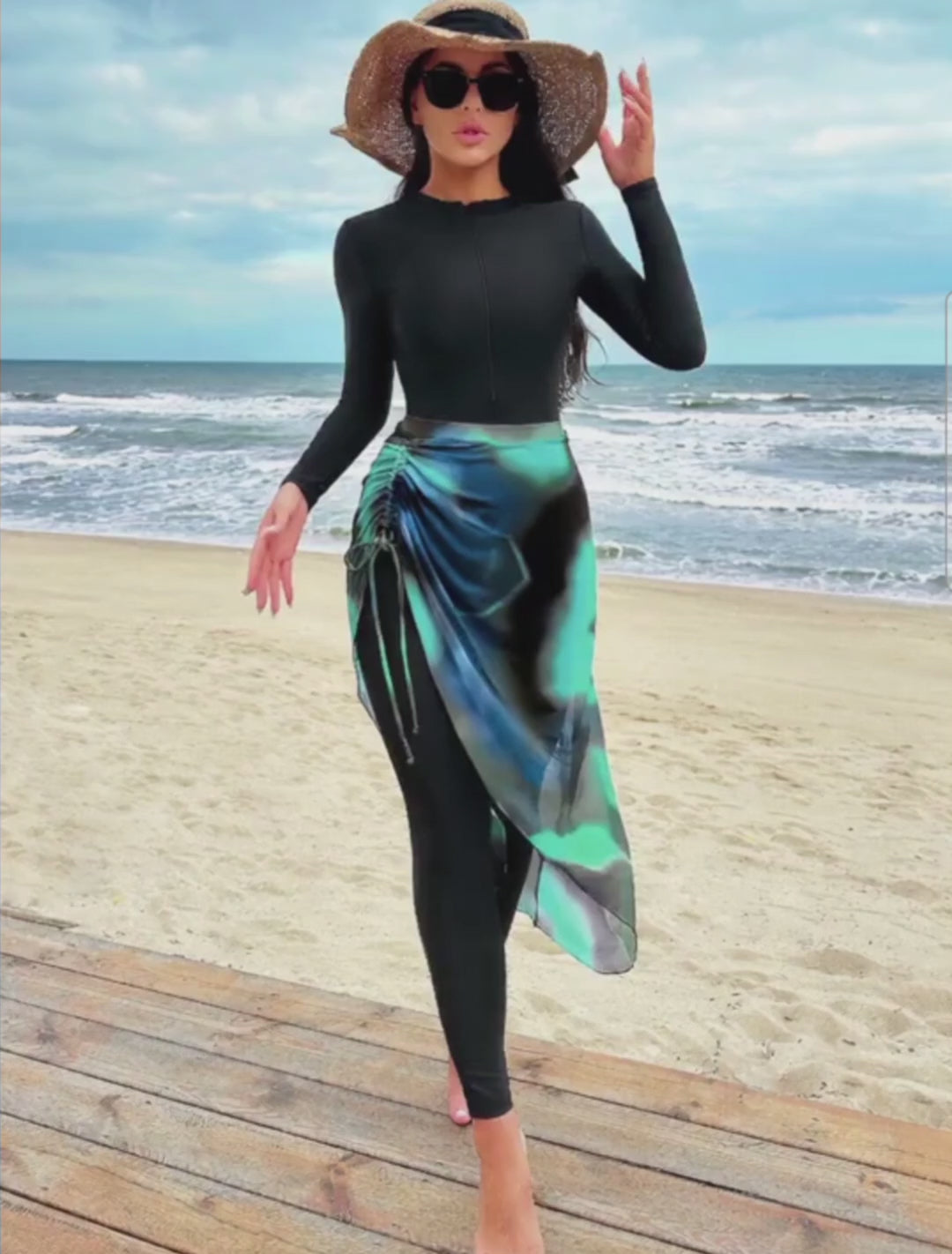Burkini swimsuit jumpsuit with skirt (2pcs)